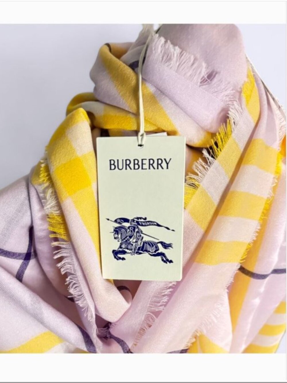 BURBERRY Giant Lavender & Yellow Checked Wool Scarf